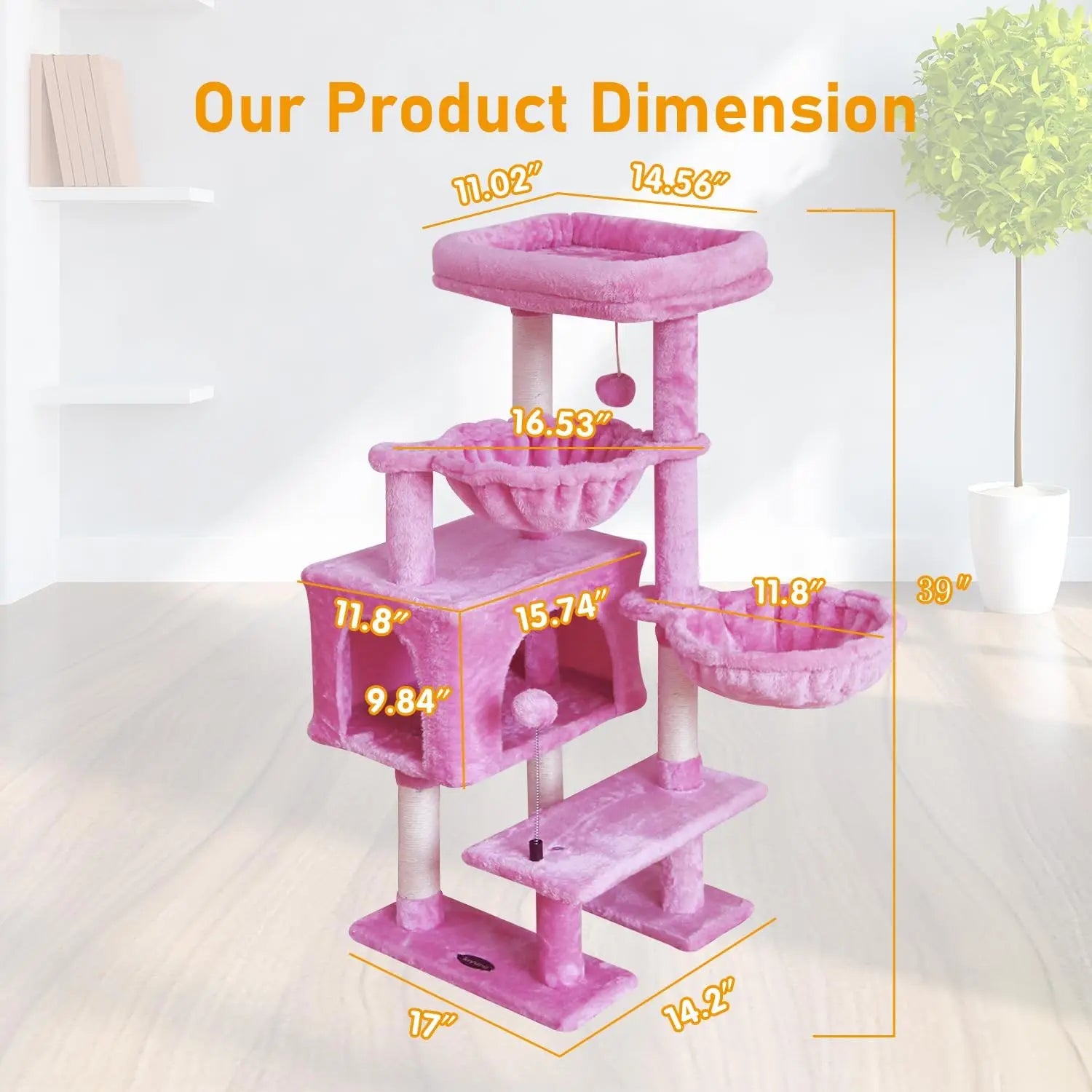 Cat Tree Tower Condo with Sisal Scratching Post, Indoor Cat Furniture with Hammock Perch