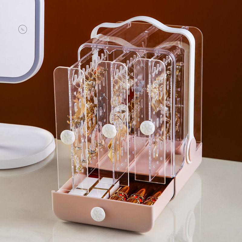 Box Makeup Organizer Jewelry Storage Box Lipstick Holder Earring Necklace Drawer Transparent Desktop Shelf