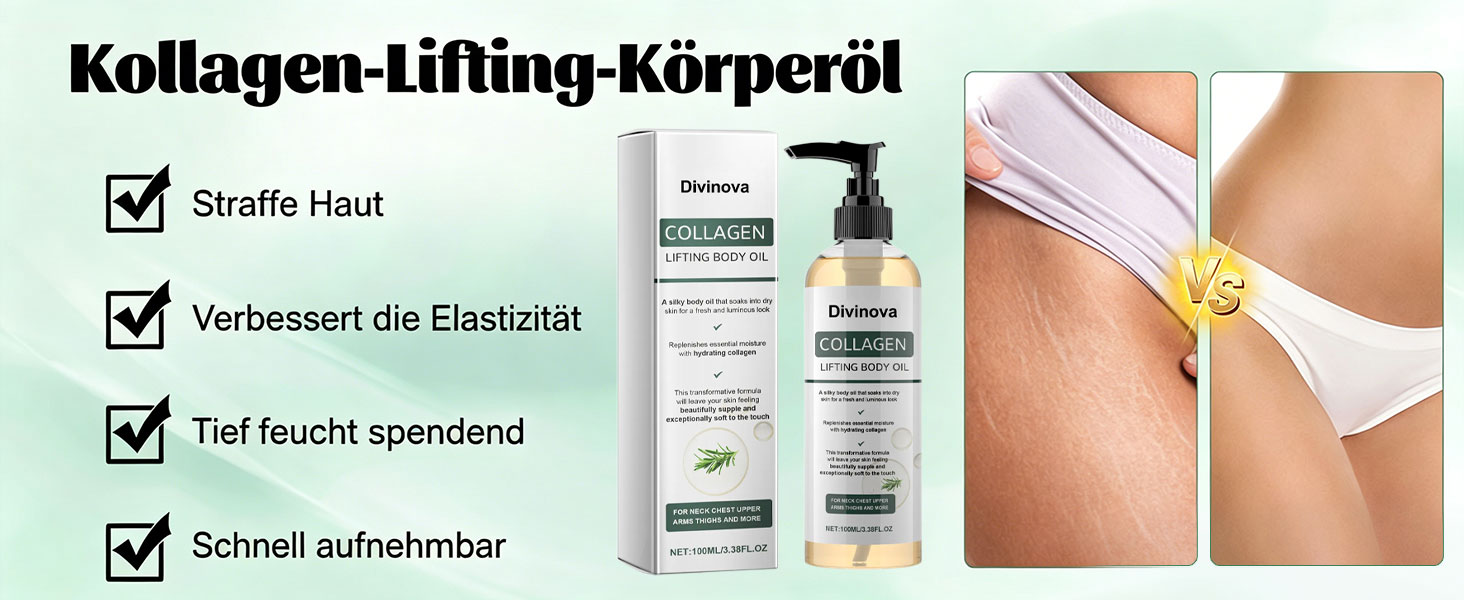 Divinova Kollagen körperöl zur Hautstraffung, 2026  Divinova Collagen Lifting Body Oil für Narben, Falten und Dehnungsstreifen, 100ML
