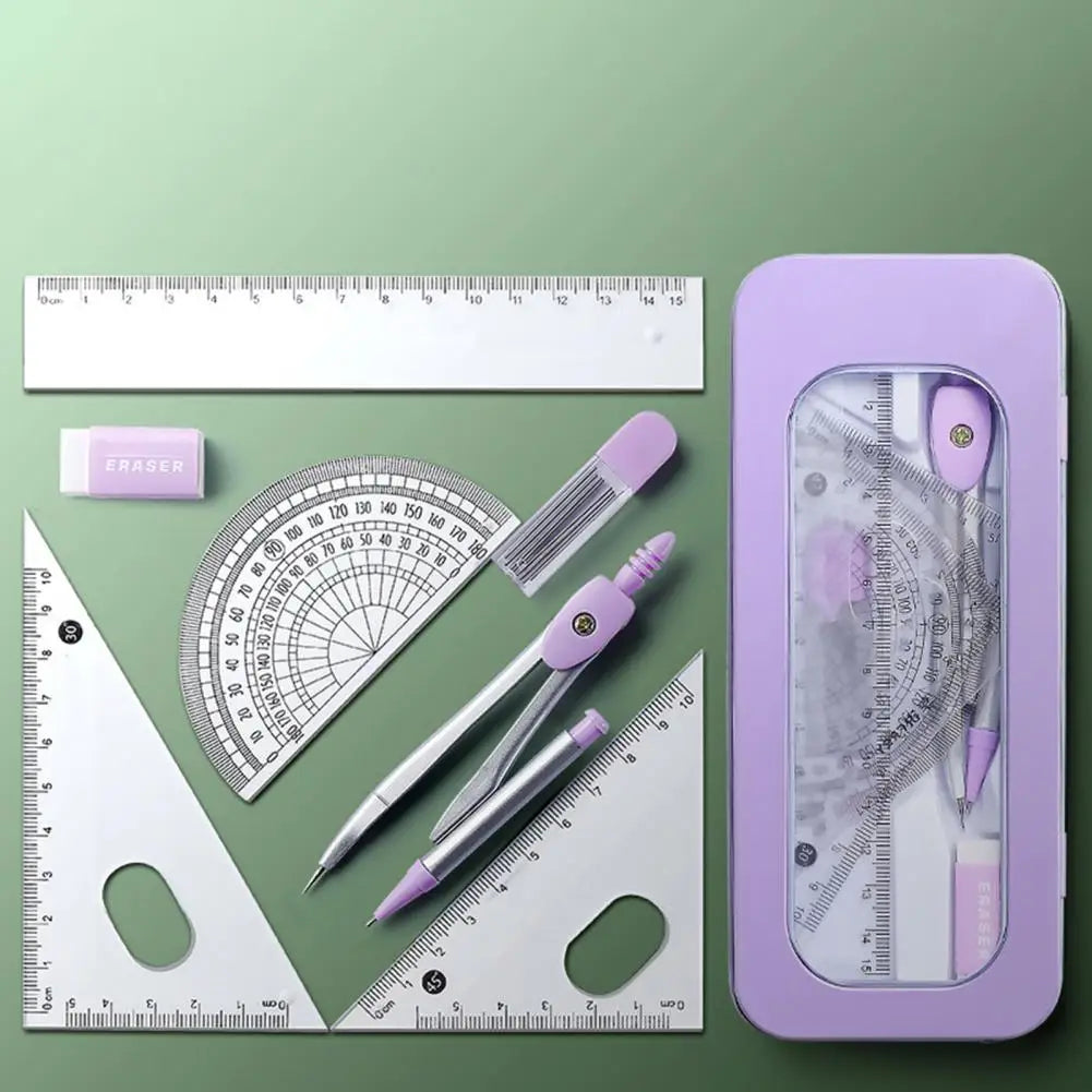 Student compass, Protractor, clear scale, accurate mathematical geometry games, school stationery, 7 pieces per set