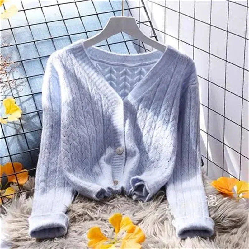 Women Cardigans Autumn Winter 2024 Single Breasted V-neck Knitted Sweater Spring Fashion Short Knitwear Solid Cardigan Jumpers