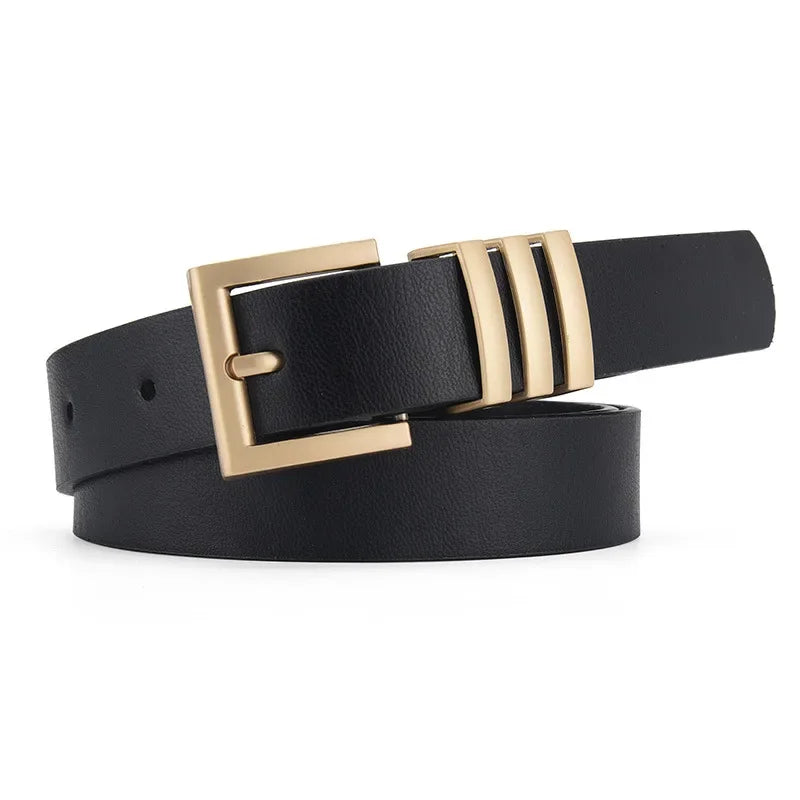 Fashion Women's Belt Fashion Gold Policy Buckle Black Brown Women's Daily Casual Versatile Jeans Women's Belt