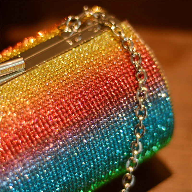 Rainbow Rhinestone Purse Evening Bags for Women Luxury Party Handbag for Wedding Clutch Bag Diamond Cylinder Shoulder Bag