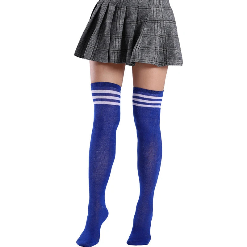 JK Woman Cosplay Stockings White Red Blue Strips Lolita Long Socks Over Knee Thigh High Socks Women Compression Socks