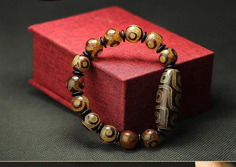 2024 BLESSED Tibetan Dzi Beads Bracelet Ethnic Style GreatQuality Nine and Three eyes Natural Stone