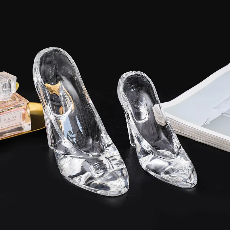 Crystal Shoes Glass Birthday Gift Home Decor Crafts Cinderella High-Heeled Shoes Wedding  Figurines Miniatures Ornament Gift