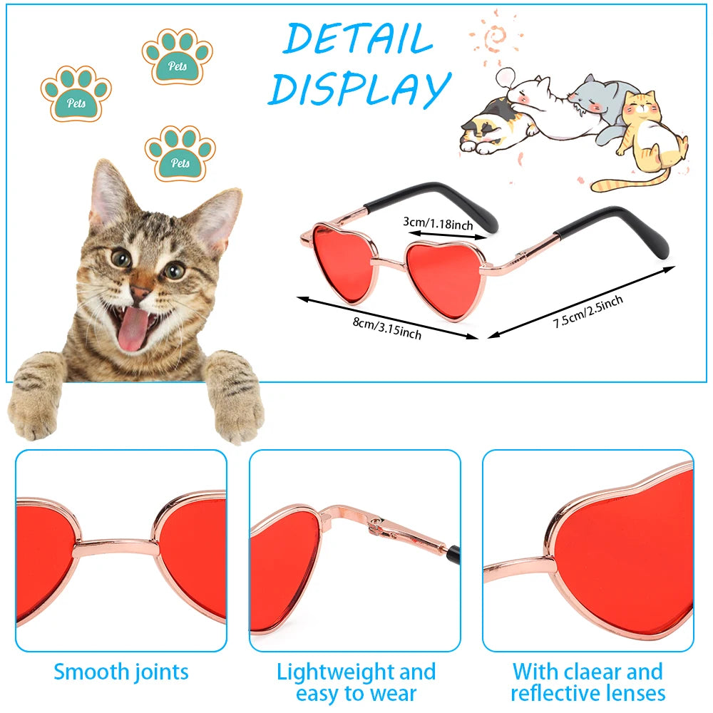 1PC Heart Metal SunglassesPet Cat Fashion Pet Sunglasses Cat Eye-wear Little Dog Cat Photos Props Cute Cool Dress Up Glasses