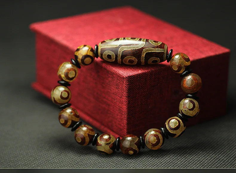 2024 BLESSED Tibetan Dzi Beads Bracelet Ethnic Style GreatQuality Nine and Three eyes Natural Stone