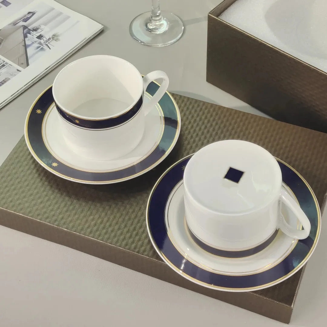 Luxuriöse blaue Espressotassen, 230 ml – Keramik-Kaffeetassen- und Untertassen-Set – Professionelle Latte-Art-Tasse für den Barista zu Hause – Exquisites Accessoire