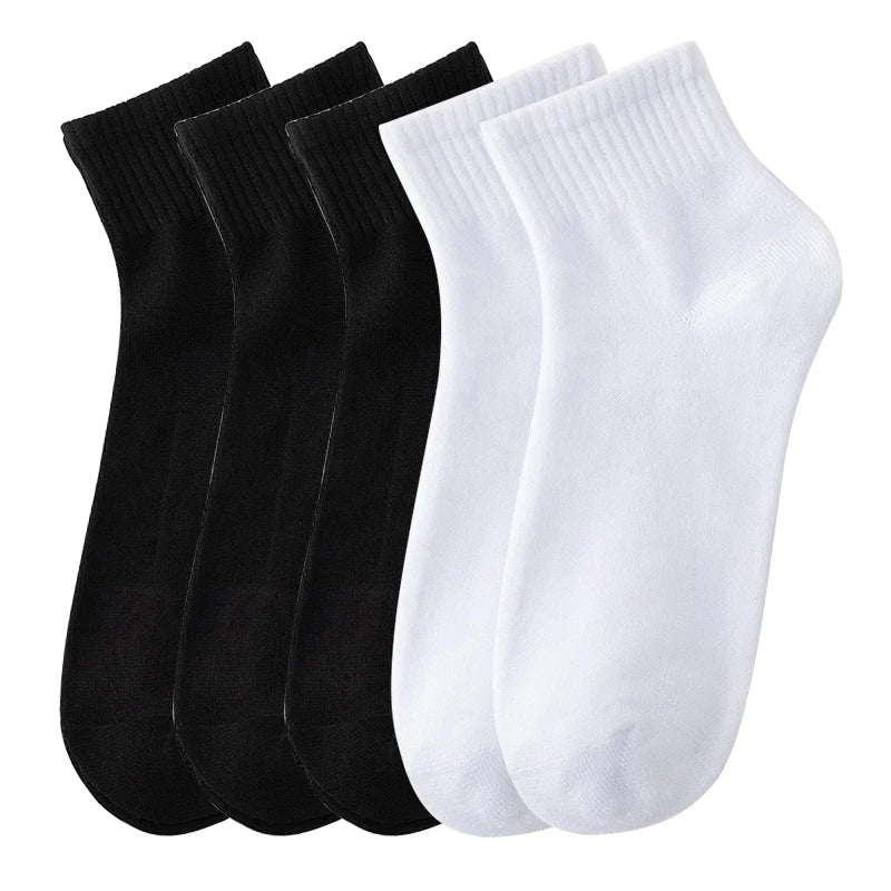 ALLTOOALL 5Pairs/Lot Men's Solid Color Socks Black White Business Cotton Socks Mesh Casual Sports Sock Man Breathable Short Sock