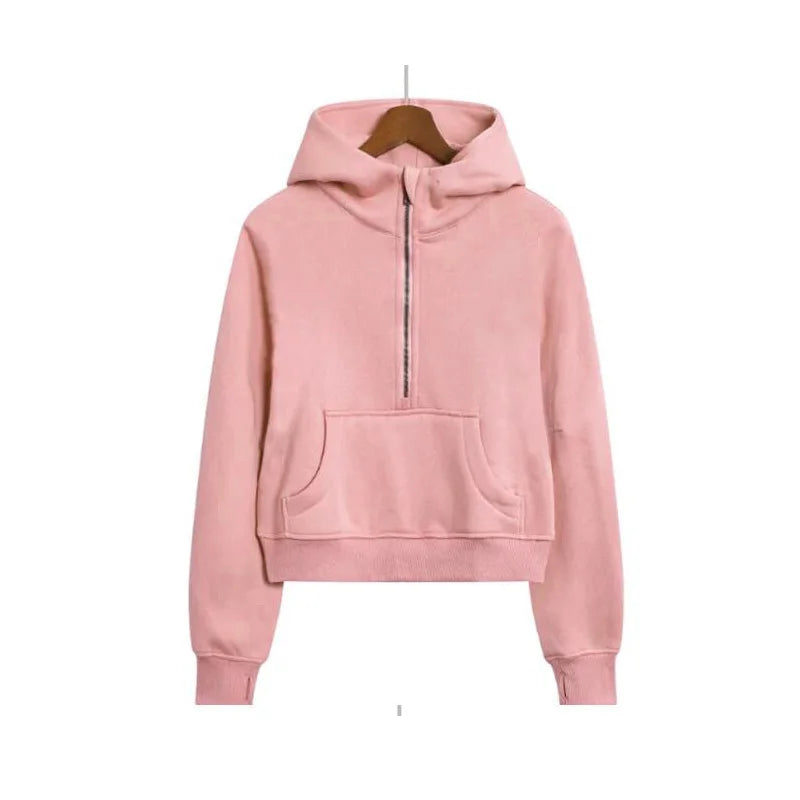 New Women's Half Zipper Pullover Fleece Hoodie Sweatshirts New Arrivals Free Shipping