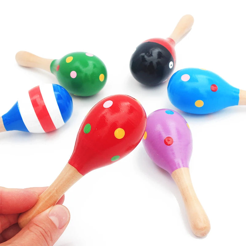 High Quality Wooden Baby Musical Toys Sand Hammer  0-12 Months Colorful Cartoon Infant Play Toys Birth Baby Listening Practice