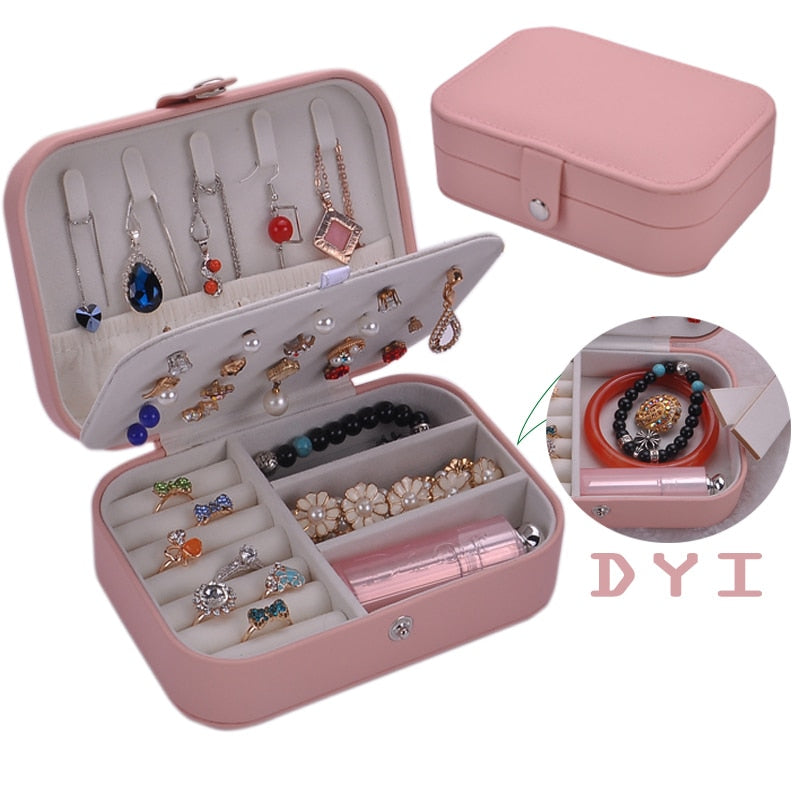 Protable Leather Jewelry Storage Box Earrings Ring Necklace Case Jewel Packaging Travel Cosmetics Beauty Organizer Container Box