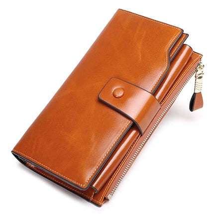 Vintage Luxury RFID Women Wallets Genuine Leather Long Zipper Clutch Purse Large Capacity Card Holder Wallet