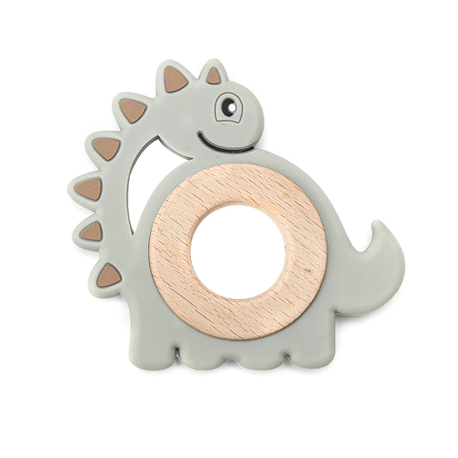 1PCS  New Animal Dinosaur Silicone Teether Beech Wooden Rattle Baby Oral Care Products Teether BPA-Free Teething Toys For Kids