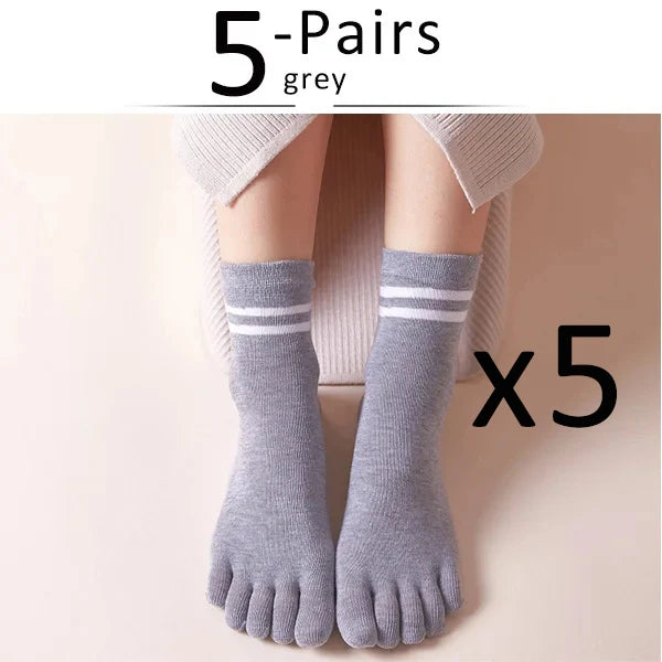 5 Pairs Spring Ankle Toes Socks Woman Girl Cotton Striped Solid Breathable Soft Elastic Invisible Socks 5 Finger Socks Harajuku