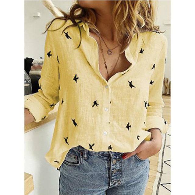 Leisure White Yellow Shirts Button Lapel Cardigan Top Lady Loose Long Sleeve Oversized Shirt Womens Blouses Casual Tunic Blusas