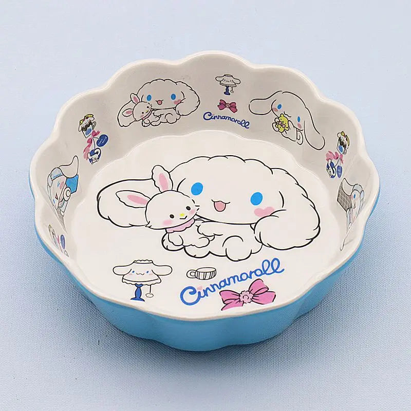 Cute Sanrio Tableware Cinnamoroll Kawaii Dormitory Student Cartoon Kitchen Set Bowl Plate Fruit Salad Storage Toys Girls