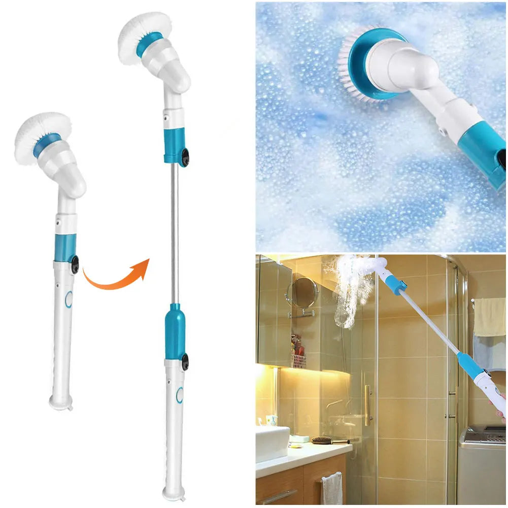 Electric Spin Scrubber Electric Cleaning Brush with Telescopic Rod Electric Rotating Scrub Brush Kitchen Bathroom Cleaning Tools