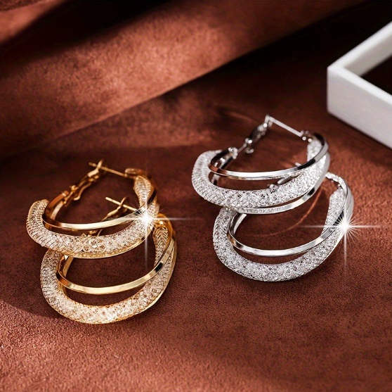 Large Oversized Hoop Earrings with Cubic Zirconia & Gold Plating