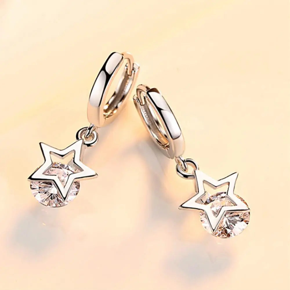 925 Sterling Silver Crystal Star Charm Stud Earrings For Women 2020 Grils Kids Wedding Gift Female pendientes mujer moda