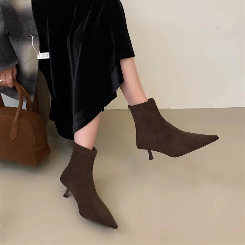 Women Pointed Toe Ankle Boots Woman Party Shoes Fashion Autumn Zipper Concise Short Booties Sexy Thin Low Heels