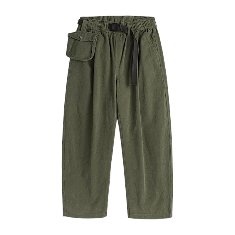 Web belt elastic waist pant with detachable pocket