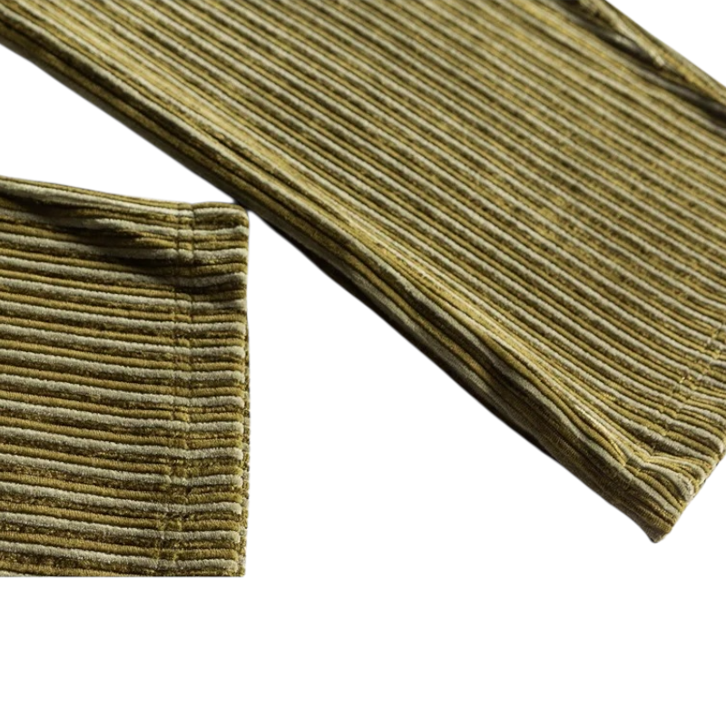 Wide wale striped corduroy with barrel leg