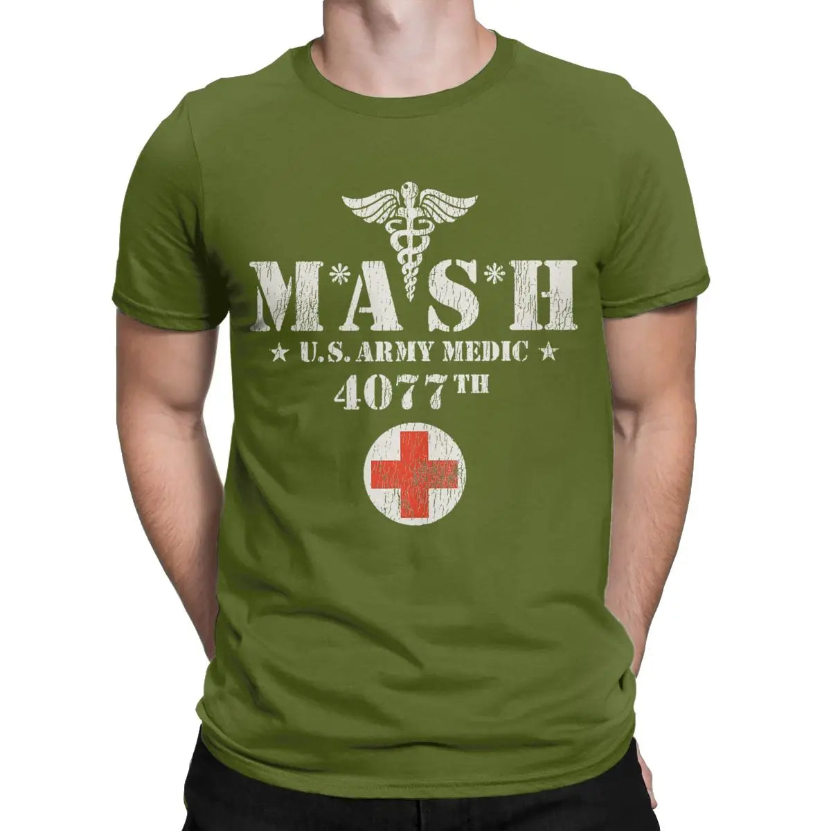 Novelty Mash 4077 TV Show T-Shirts Men Round Neck Pure Cotton T Shirt Short Sleeve Tee Shirt Gift Idea Clothing