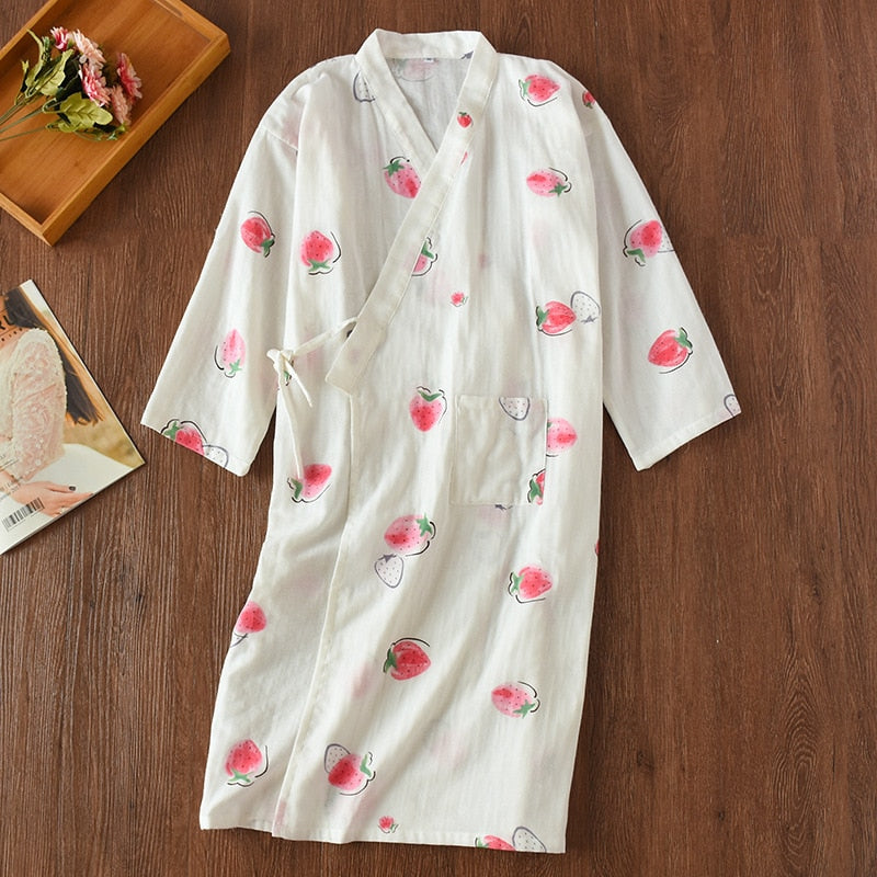 pajamas summer new 100% cotton gauze pajamas nightgown ladies SPA yukata homewear long pajamas women