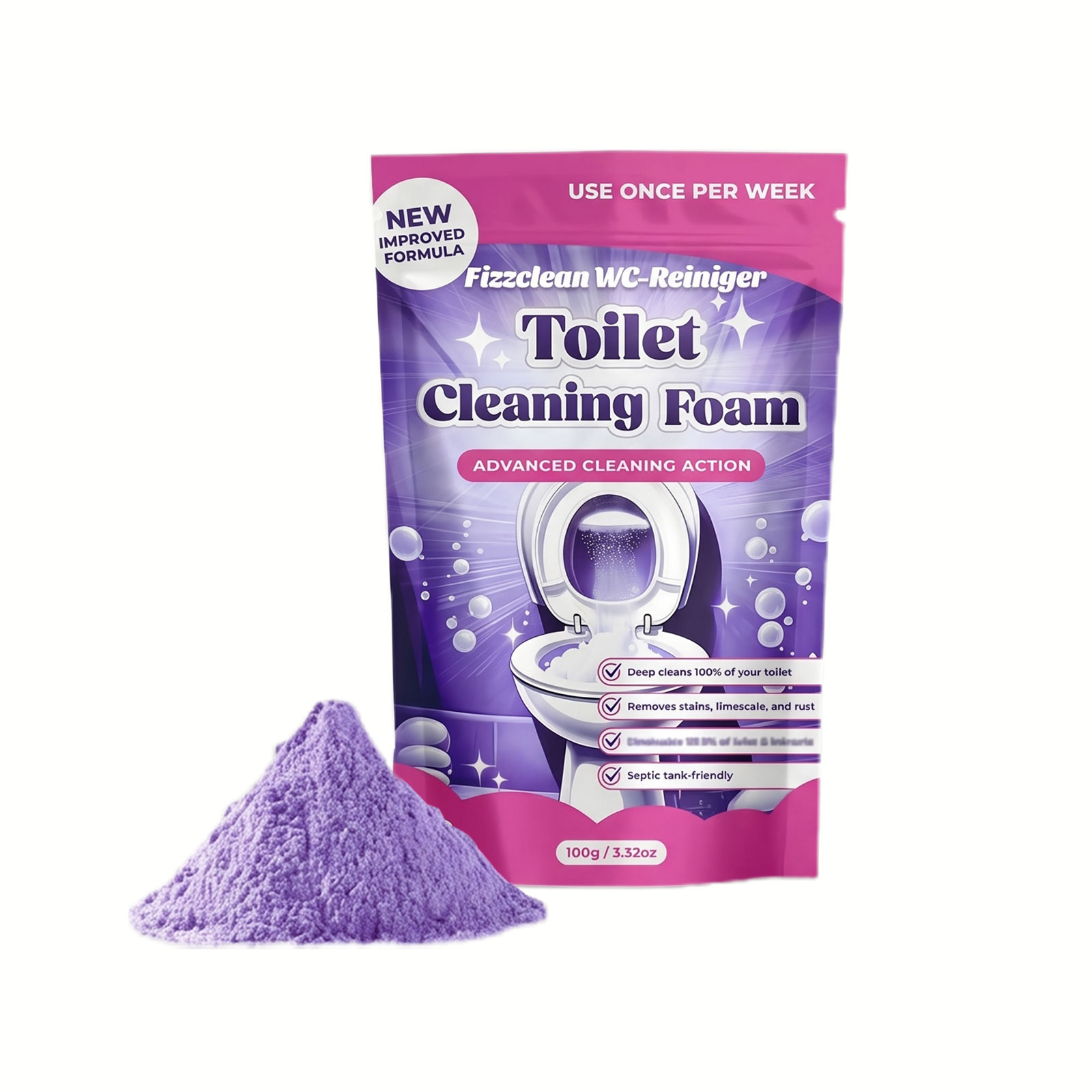 Fizzclean Wc-Reiniger Original, 2026 Neu Fizzclean WC Schaumreiniger, Toilettenschaum Extra Stark Reinigung, Lavendelgeschmack, 100g