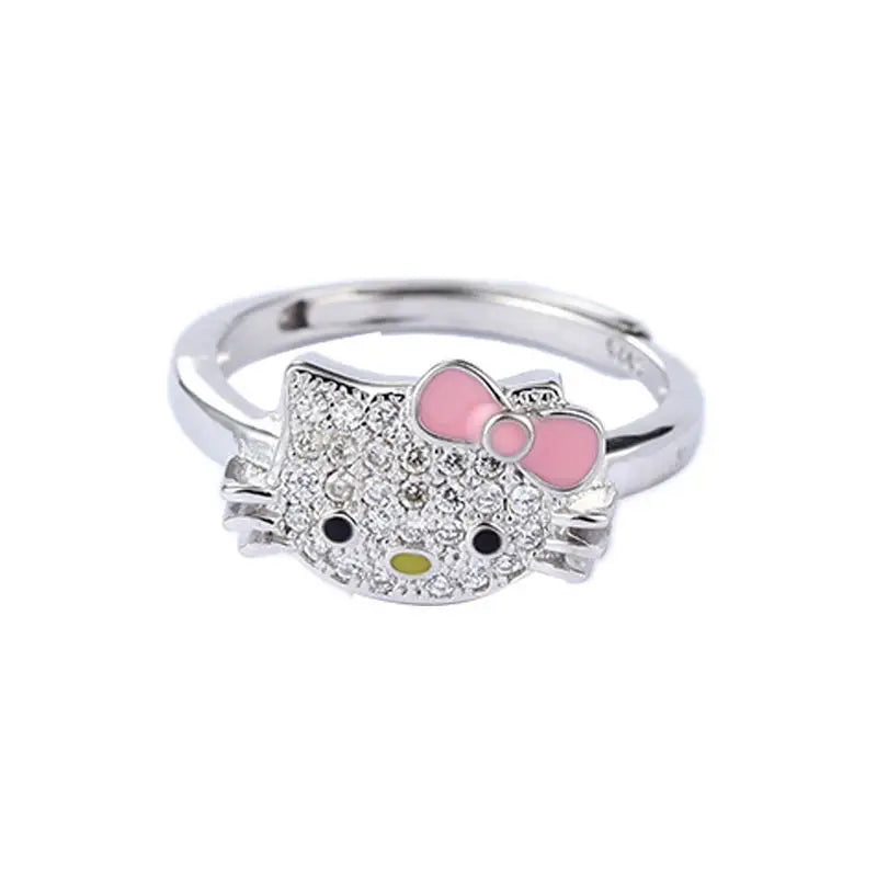 Hello Kitty Rings for Girl Y2K Hello Kitty Accessories Finger Ring Female Bff Ring Cartoon Ring Kawaii Rings Lady Silvery