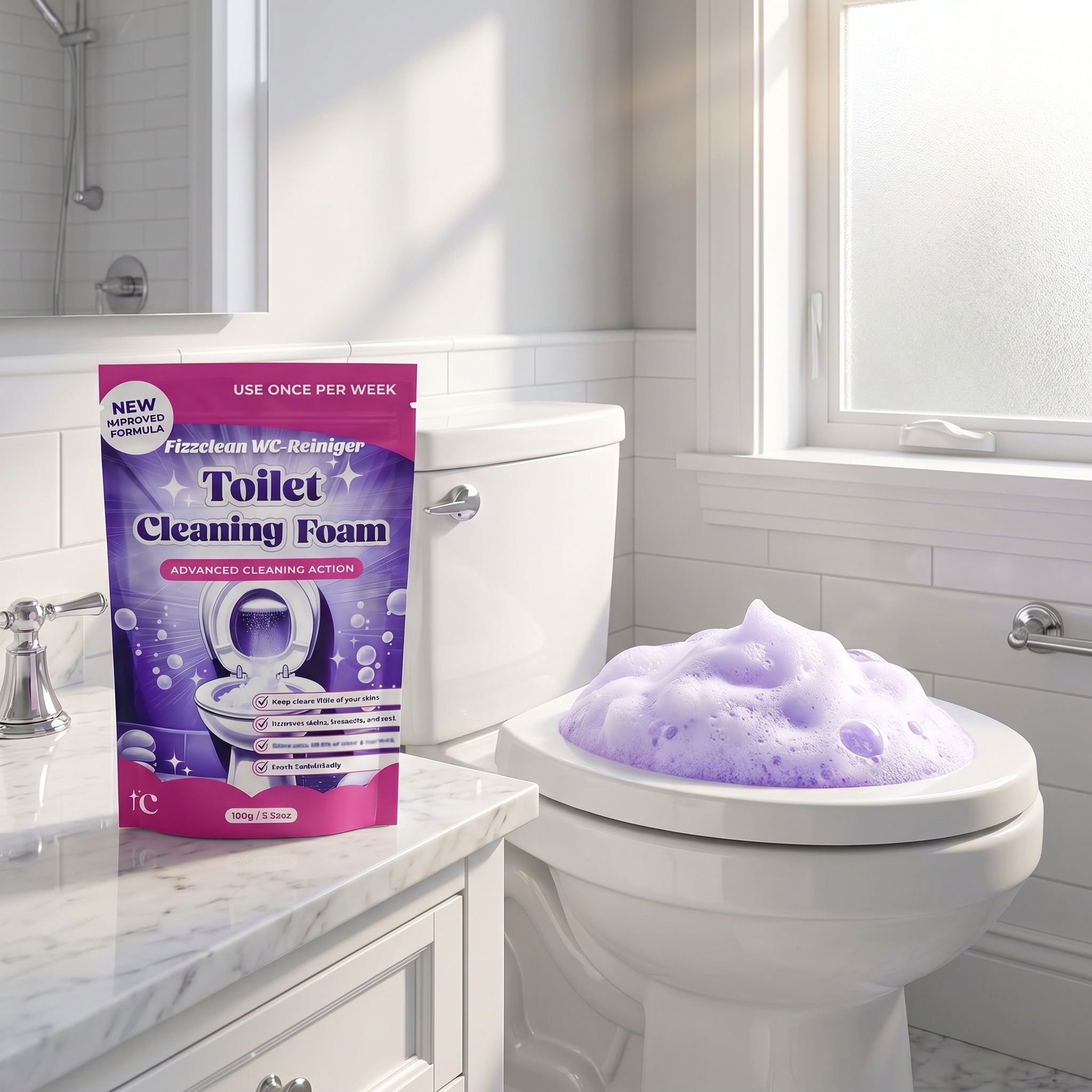 Fizzclean Wc-Reiniger Original, 2026 Neu Fizzclean WC Schaumreiniger, Toilettenschaum Extra Stark Reinigung, Lavendelgeschmack, 100g