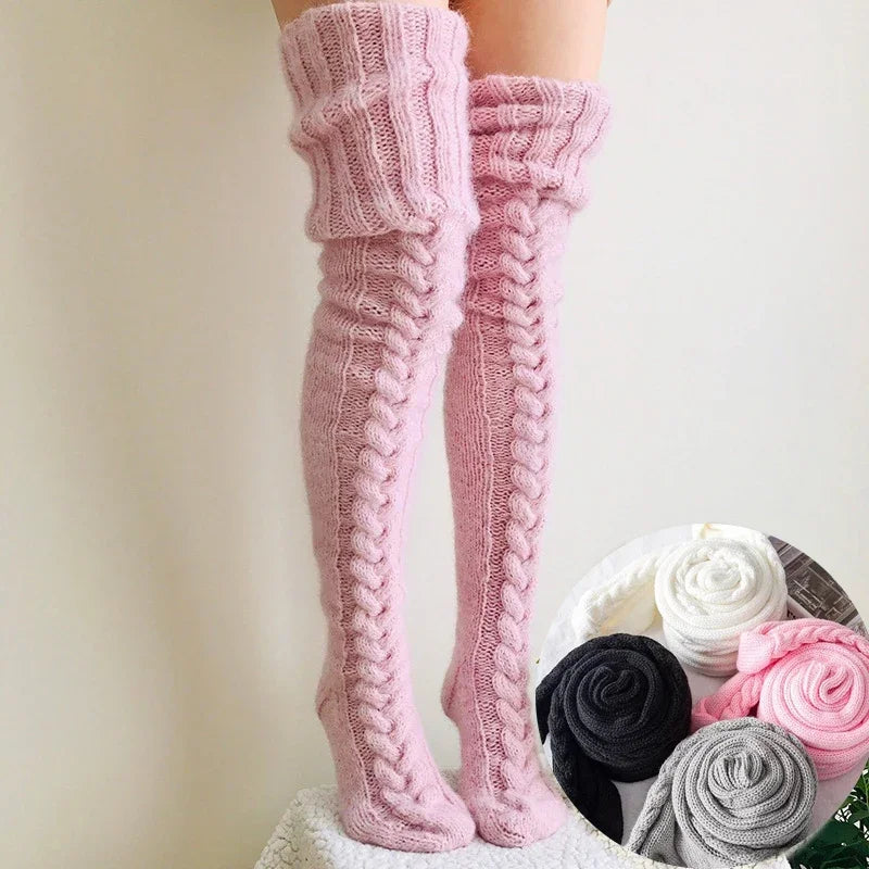 Knitted Knee-length Warmers Leg Socks Wool Foot Cover Solid Colors Sexy Over the Knee Stocking Women Winter Cosplay