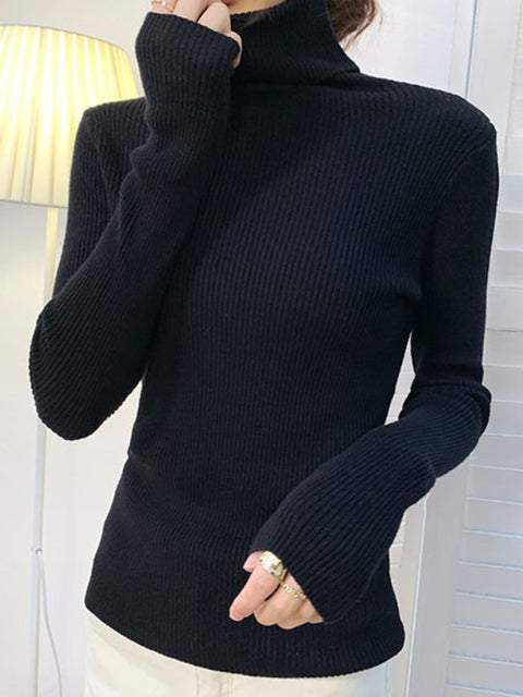 New 2022 Women Pullover Turtleneck Sweater Autumn Long Sleeve Slim Elastic Korean Simple Basic Cheap Jumper Solid Color Top