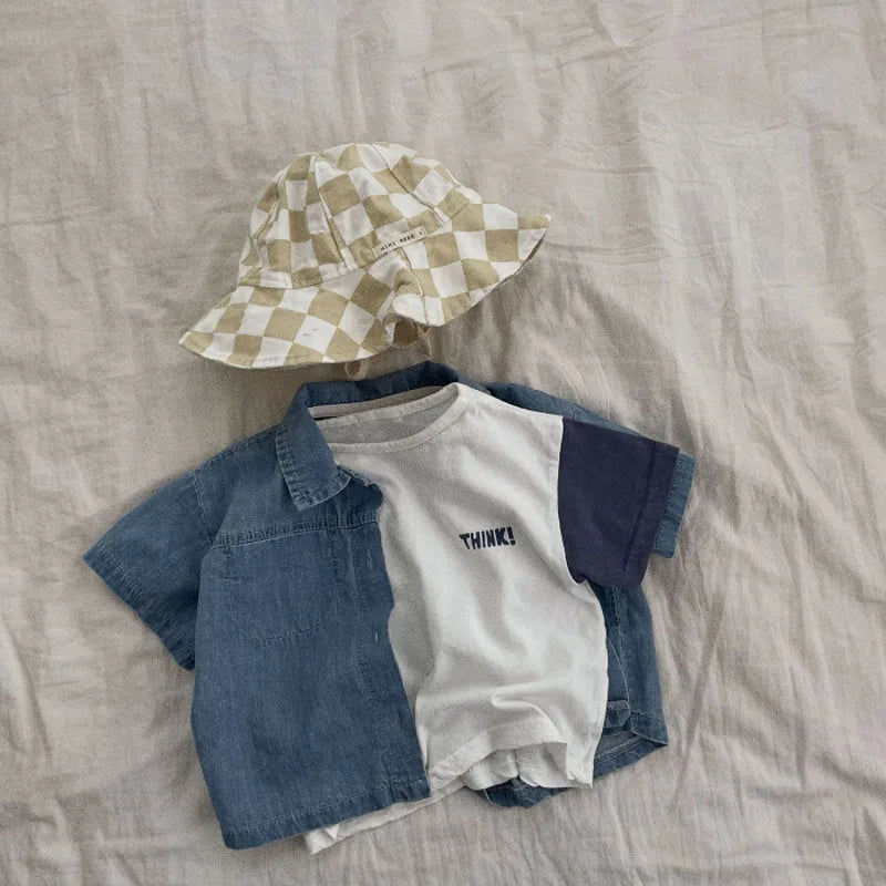 Summer New Baby Short Sleeve Denim Jacket Clothes Set