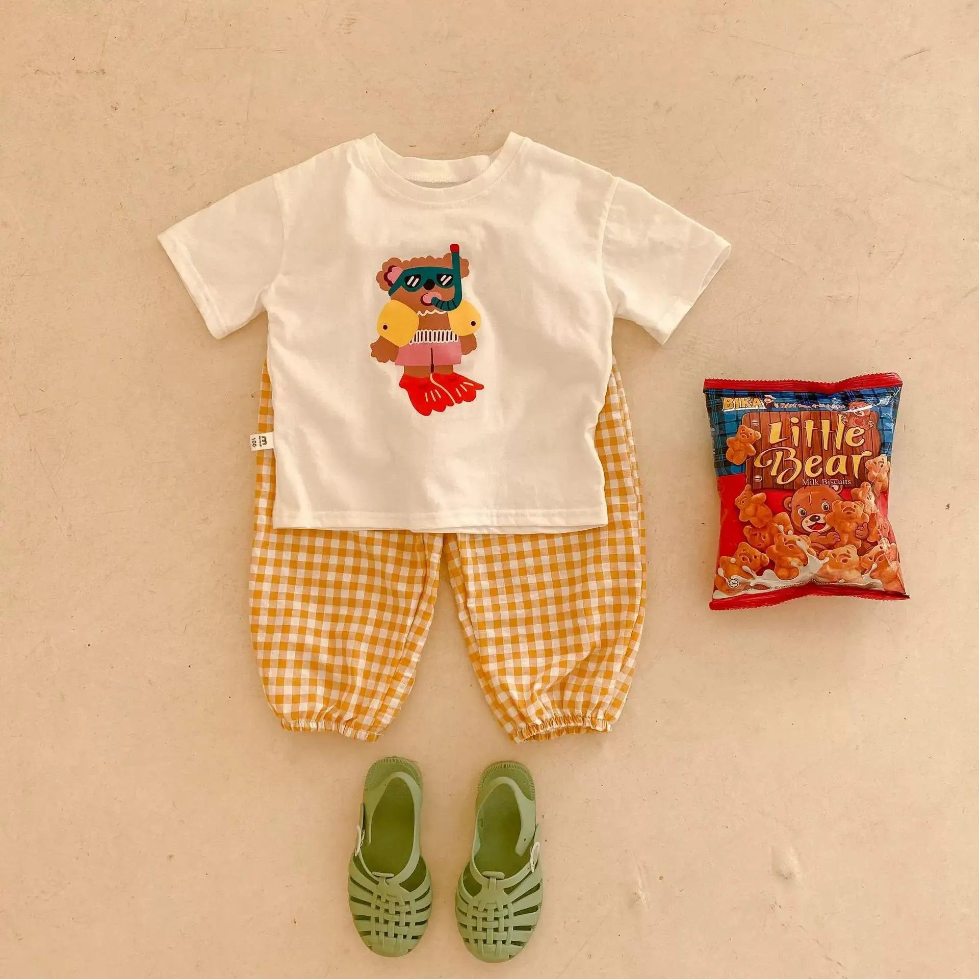 Children's Wear Set Printed Bear Lovely Baby Girl Boy Short Sleeve T-shirt Pants Kids Clothing Summer Casual Outfits 6m-6y Suit