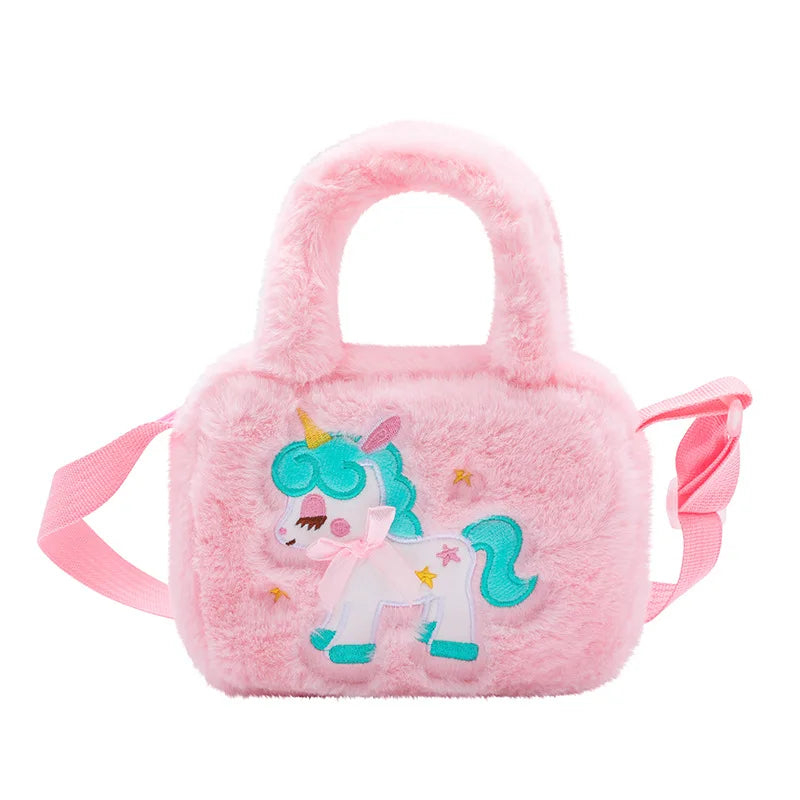 Kawaii Children's Cartoon Unicorn Crossbody Bag Cute Plush Shoulder Bag Girl Handbag Suitable For Party Holiday Gifts