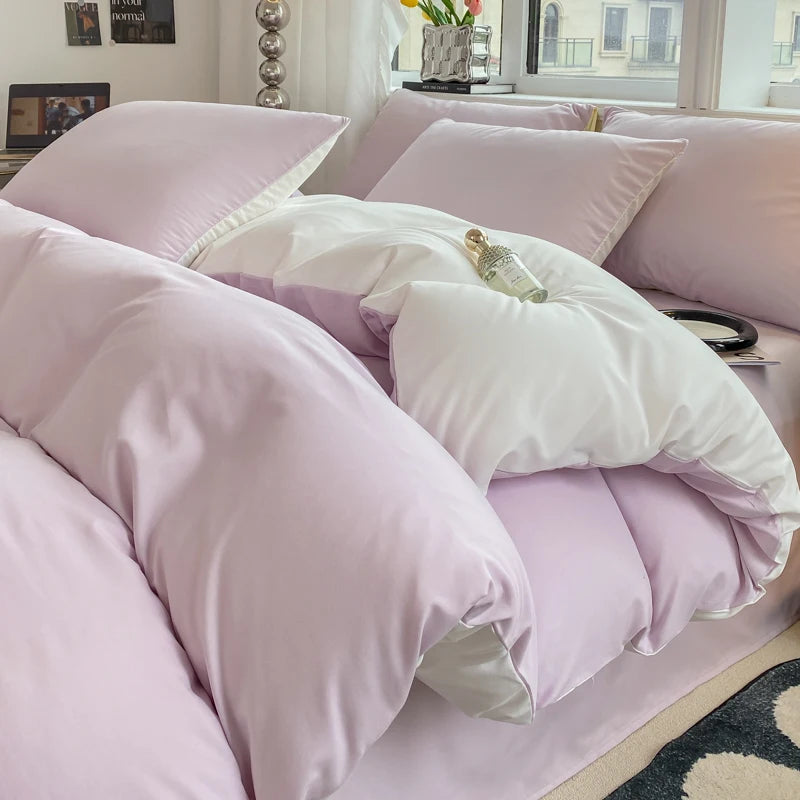 Nordic Cotton 4pcs Bedding Set with Duvet Cover Sheet Pillowcases Single Couple Bedsheet Bedspread Double Twin Size Bed Linen