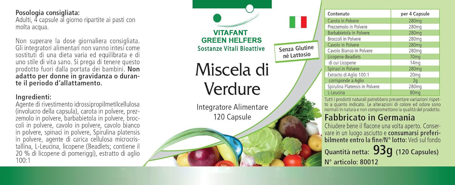 VITAFANT GREEN HELFERS| Gemüse Mix - 120 Kapseln - HOCHDOSIERT - VEGAN - 10 Sorten Gemüse