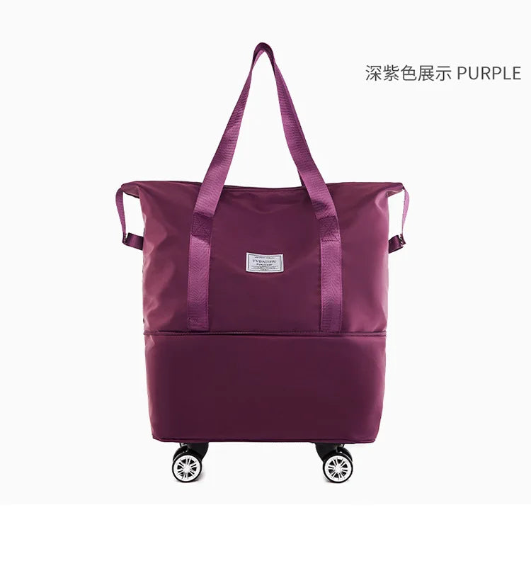 Foldable Storage Bag with Wheels Expandable Portable Luggage Bags Outdoor Travel Rolling Pack Large Capacity Woman Shopping Bag