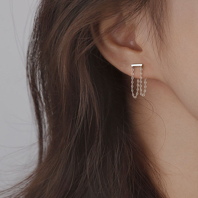 Silver Colour Double Layer Chain Tassel Hoop Earrings For Women INS Popular Cold Style Women Fashion Jewelry 2022 New