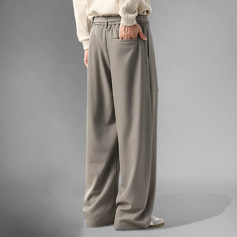 Belted wide leg trouser with elastic back
