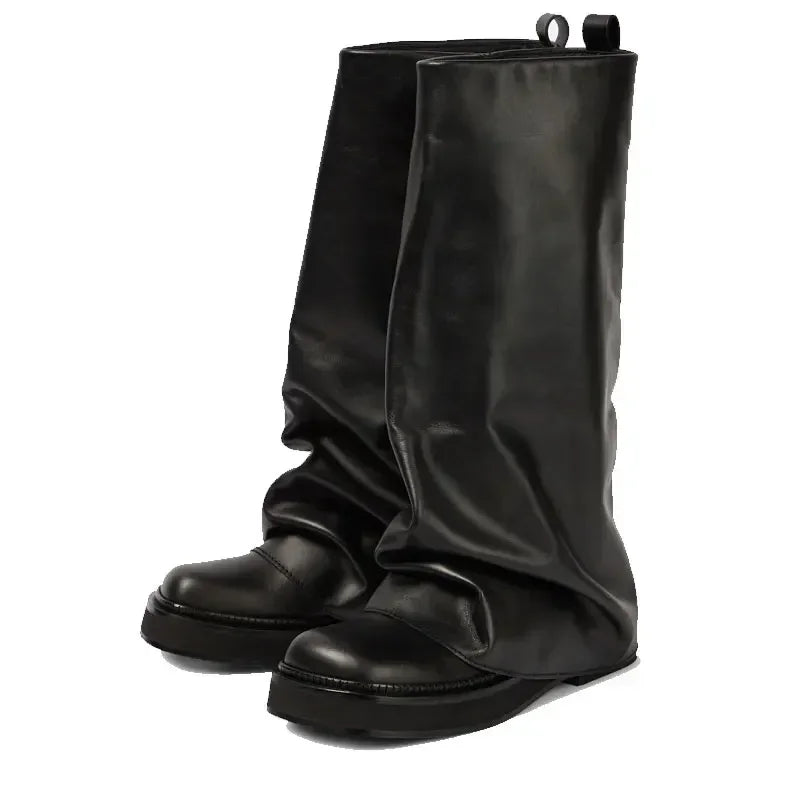 European and American Trendy Pants Boots with High Sleeves and Thick Heels, Fashionable Motorcycle Boots, Women's Runway Boots