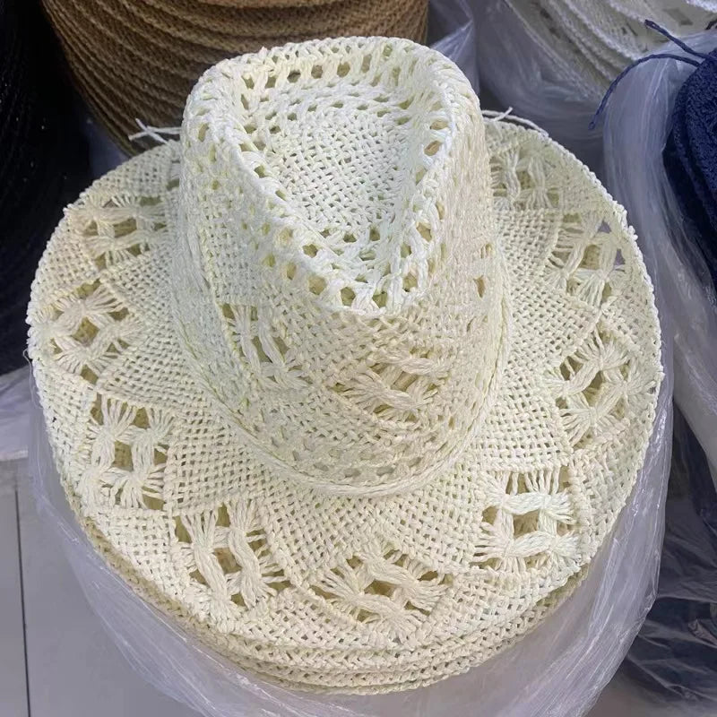 Western Cowboy Straw hat women Fashion Large Brim straw hat Party Outdoor summer cowboy Sunshade Jazz Hat sombrero vaquero hombr