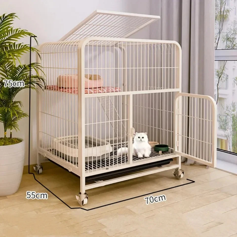 Stainless Steel Pet Villa Modern Iron Mesh Cat Cage Indoor Double Layer Dog House Large Space Free Space Pulley Cat Cages Indoor