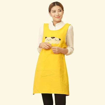 &Cute Funny Japanese-style Apron Work Clothes Home Kitchen Cooking Breathable Cotton Waist Pinafore Women Apron