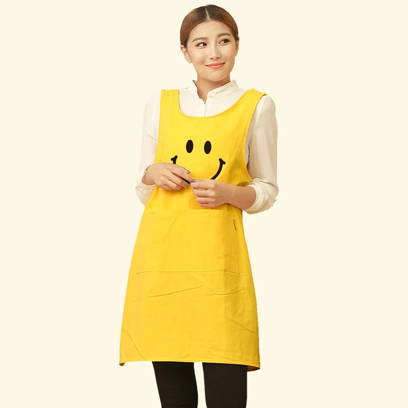 &Cute Funny Japanese-style Apron Work Clothes Home Kitchen Cooking Breathable Cotton Waist Pinafore Women Apron