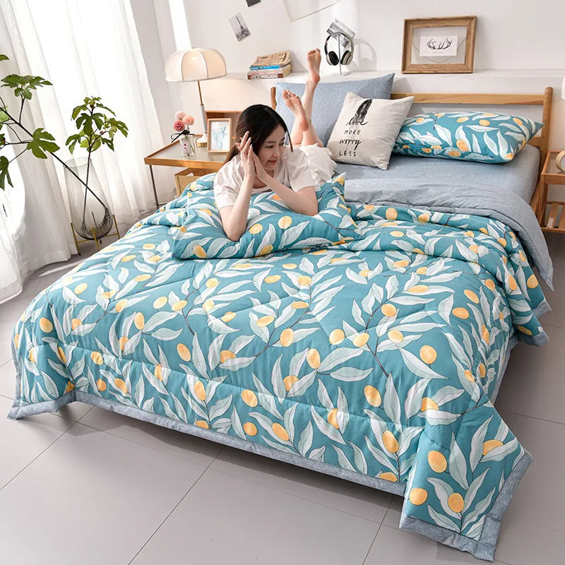 Plaid Summer Cool Quilt Washed Cotton Comfortable Lightweight Air Condition Thin Comforter Simple Feather Blanket For Adults Kid