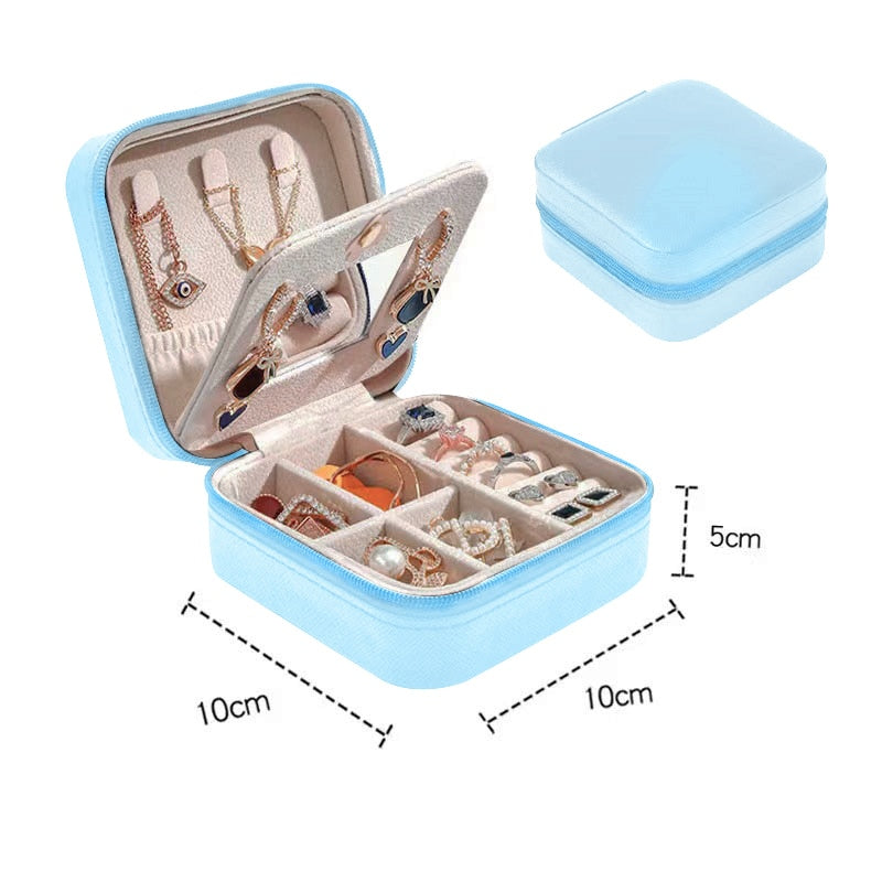 Portable Jewelry Storage Box Travel Organizer Jewelry Case Leather Storage Earrings Necklace Ring Jewelry Organizer Display